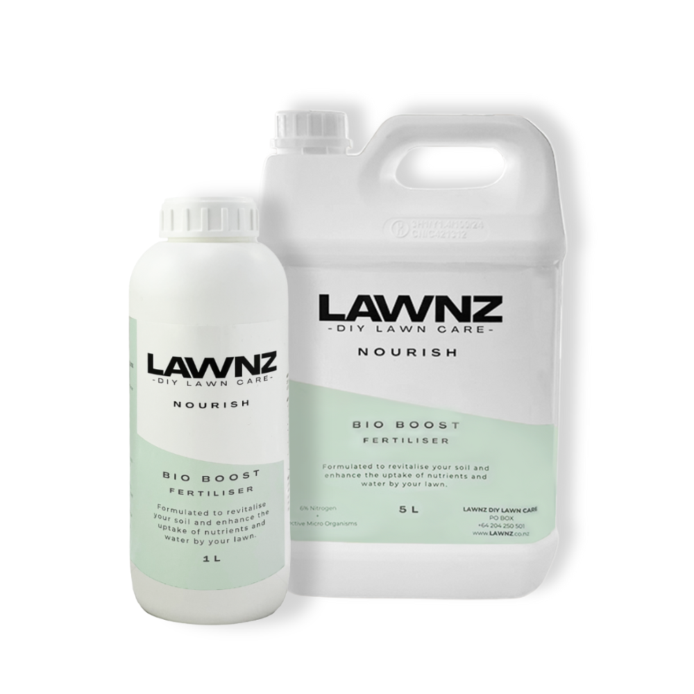 LAWNZ Bio Boost Liquid Lawn Fertiliser – improves soil health and root growth with nitrogen, fungi and organic plant acids