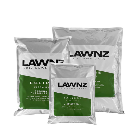 LAWNZ Eclipse Ultra Dark Perennial Ryegrass – premium grass seed for deep green, finely textured NZ lawns.