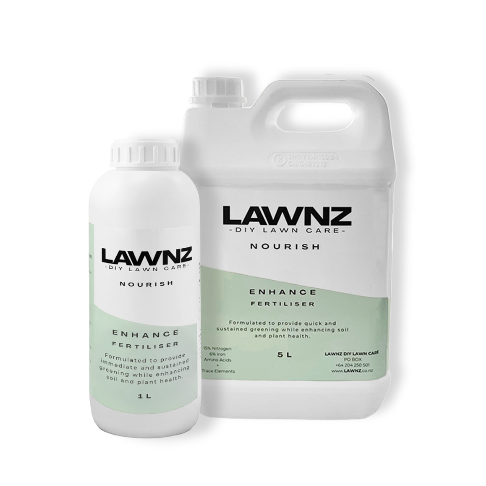 LAWNZ Enhance Liquid Lawn Fertiliser – promotes fast growth, deep green colour and soil health with nitrogen, iron, and humic acids