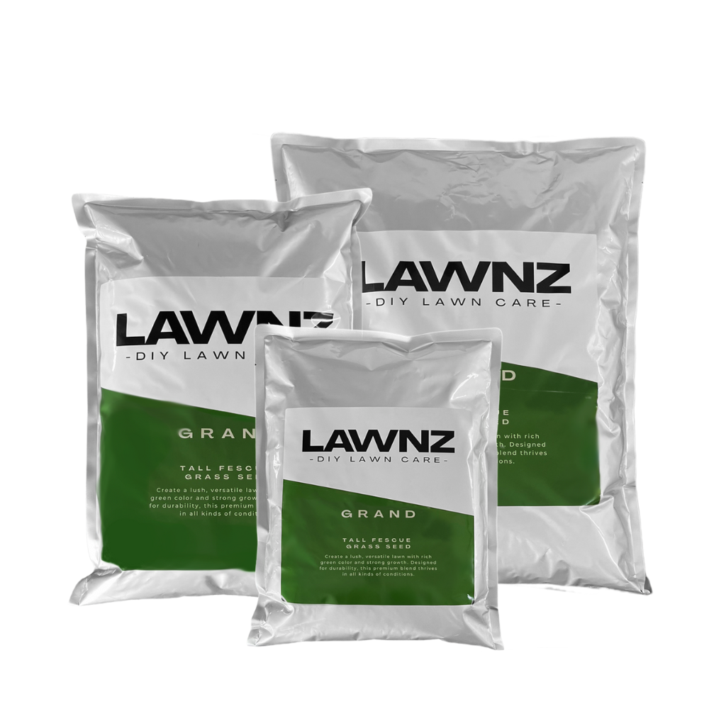 LAWNZ Grand Tall Fescue Grass Seed – premium seed for damp and high-traffic conditions, thick green turf for NZ lawns